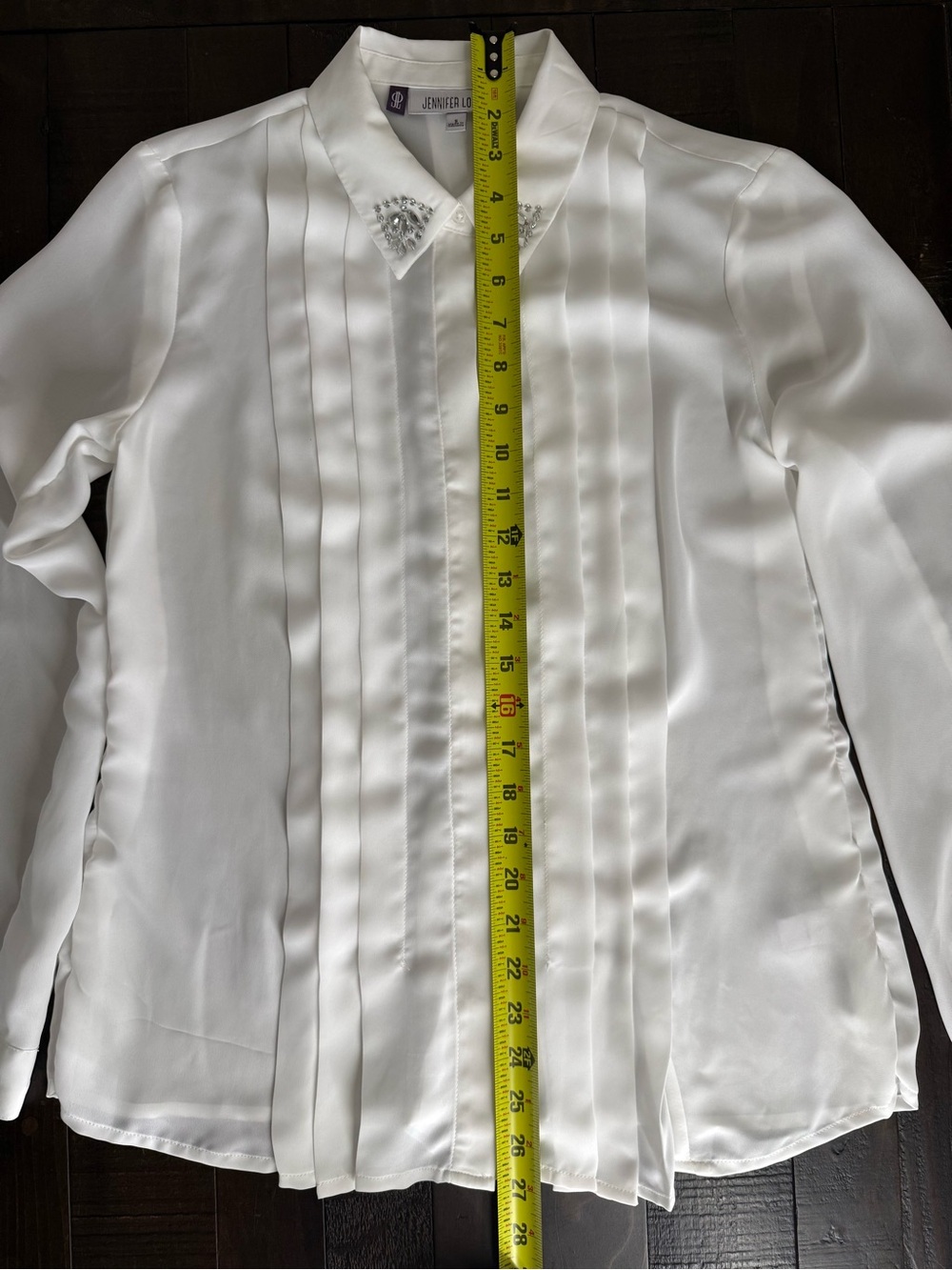 Jennifer Lopez White Pleated Blouse with Embellished Collar - Picture 3 of 8